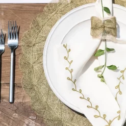 Pomegranate Inc Twig & Bud Moss Embroidered Linen Napkin | Set of 4^ Napkins