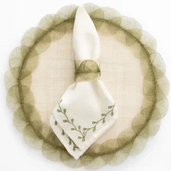 Pomegranate Inc Twig & Bud Moss Embroidered Linen Napkin | Set of 4^ Napkins
