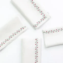 Pomegranate Inc Twig & Dot Red & Green Embroidered Linen Napkin | Set of 4^ Napkins