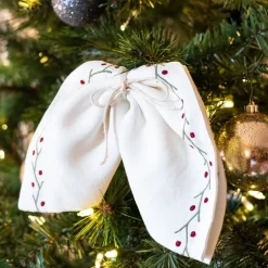 Pomegranate Inc Twig & Dot Red & Green Embroidered Linen Napkin | Set of 4^ Napkins