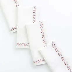 Pomegranate Inc Twig & Dot Terracotta & Mauve Embroidered Linen Napkin | Set of 4^ Napkins