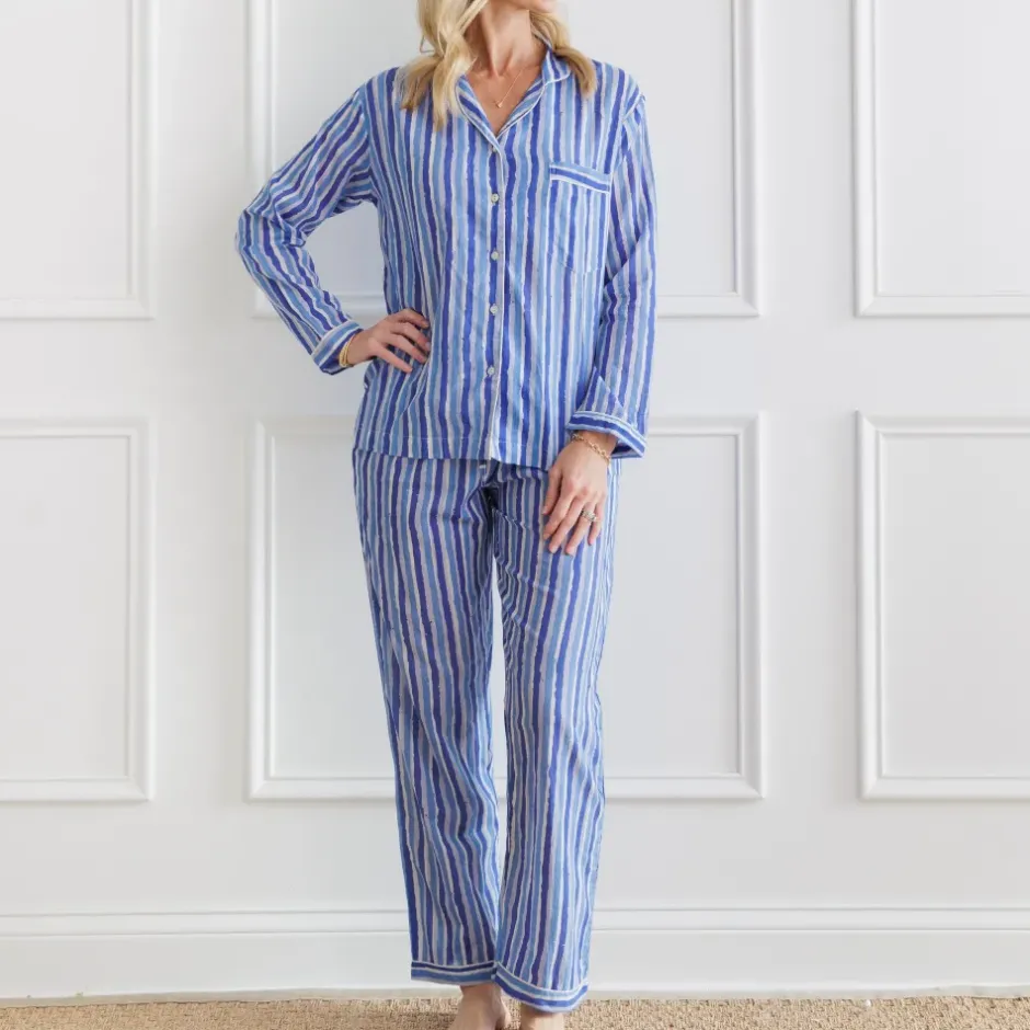 Pomegranate Inc Watercolor Blue Stripe PJ Set^ Loungewear & Accessories