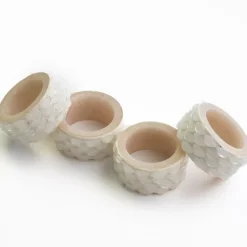 Pomegranate Inc White Round Resin Beaded Napkin Ring | Set of 4^ Napkin Rings