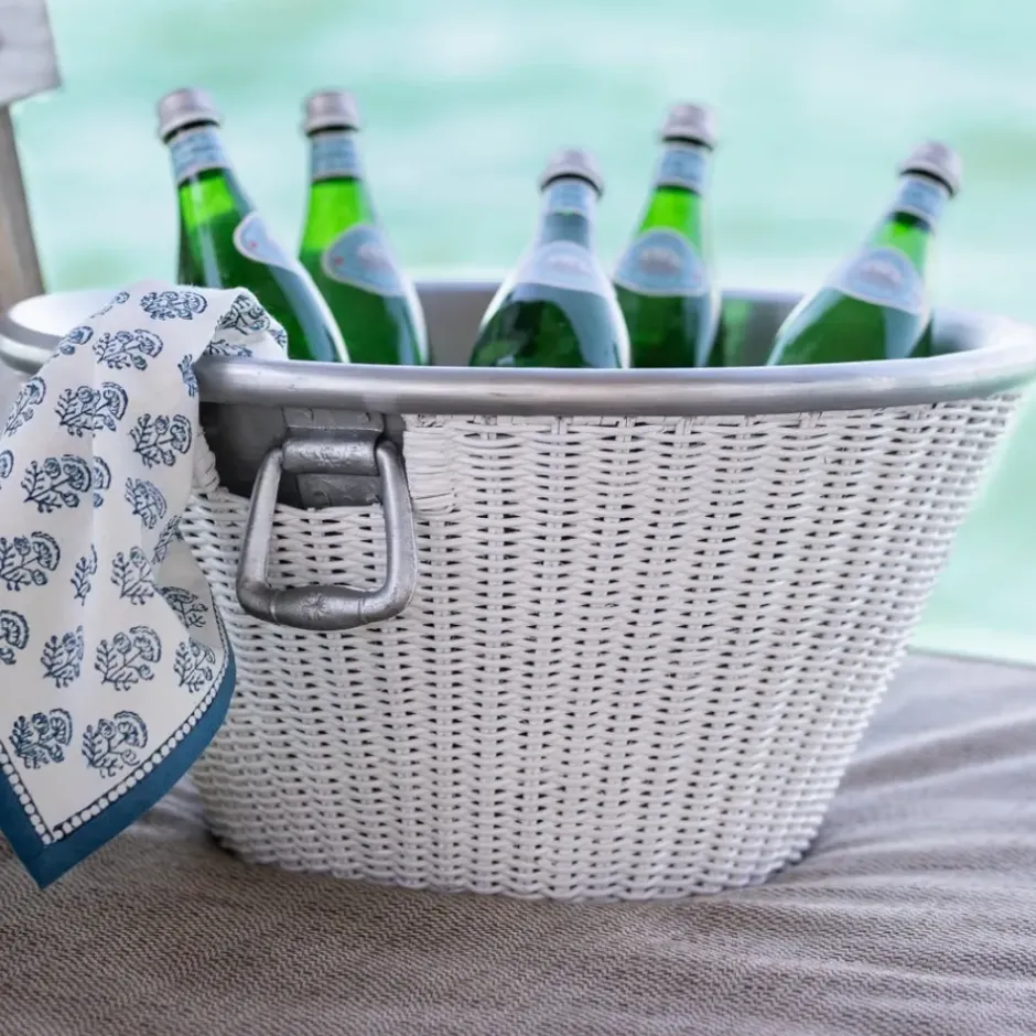 Pomegranate Inc White Wicker and Aluminum Ice Bucket with Handles^ Serveware|Rattan, Wicker & Bamboo