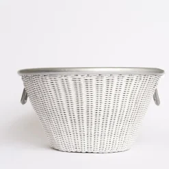 Pomegranate Inc White Wicker and Aluminum Ice Bucket with Handles^ Serveware|Rattan, Wicker & Bamboo