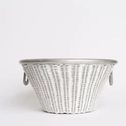 Pomegranate Inc White Wicker and Aluminum Ice Bucket with Handles^ Serveware|Rattan, Wicker & Bamboo