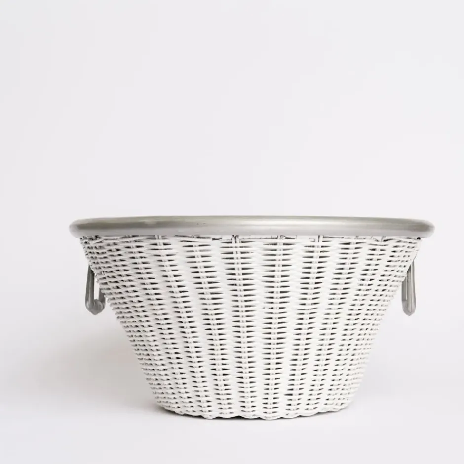 Pomegranate Inc White Wicker and Aluminum Ice Bucket with Handles^ Serveware|Rattan, Wicker & Bamboo