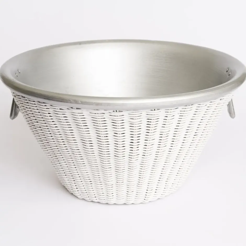 Pomegranate Inc White Wicker and Aluminum Ice Bucket with Handles^ Serveware|Rattan, Wicker & Bamboo