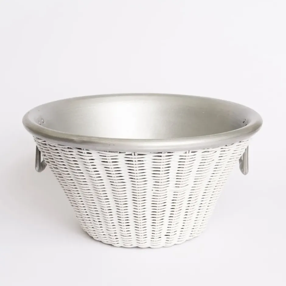 Pomegranate Inc White Wicker and Aluminum Ice Bucket with Handles^ Serveware|Rattan, Wicker & Bamboo