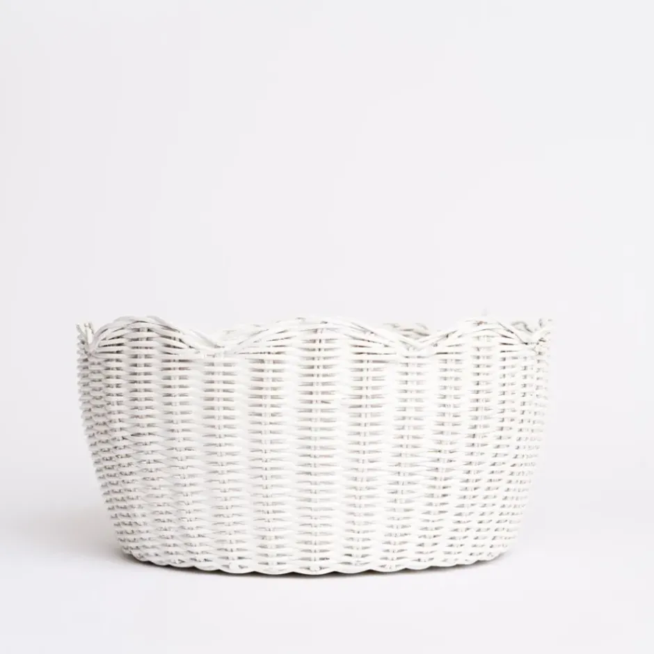Pomegranate Inc White Wicker Scalloped Bowl^ Serveware|Rattan, Wicker & Bamboo