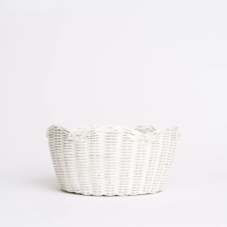 Pomegranate Inc White Wicker Scalloped Bowl^ Serveware|Rattan, Wicker & Bamboo