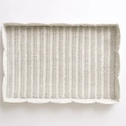 Pomegranate Inc White Wicker Scalloped Rectangle Tray^ Serveware|Rattan, Wicker & Bamboo