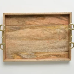 Pomegranate Inc Wooden Serving Tray with Brass Snaffle Handles^ Serveware