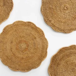 Pomegranate Inc Woven Rattan Scalloped Placemats | Set of 4^ Rattan, Wicker & Bamboo|Woven Placemats