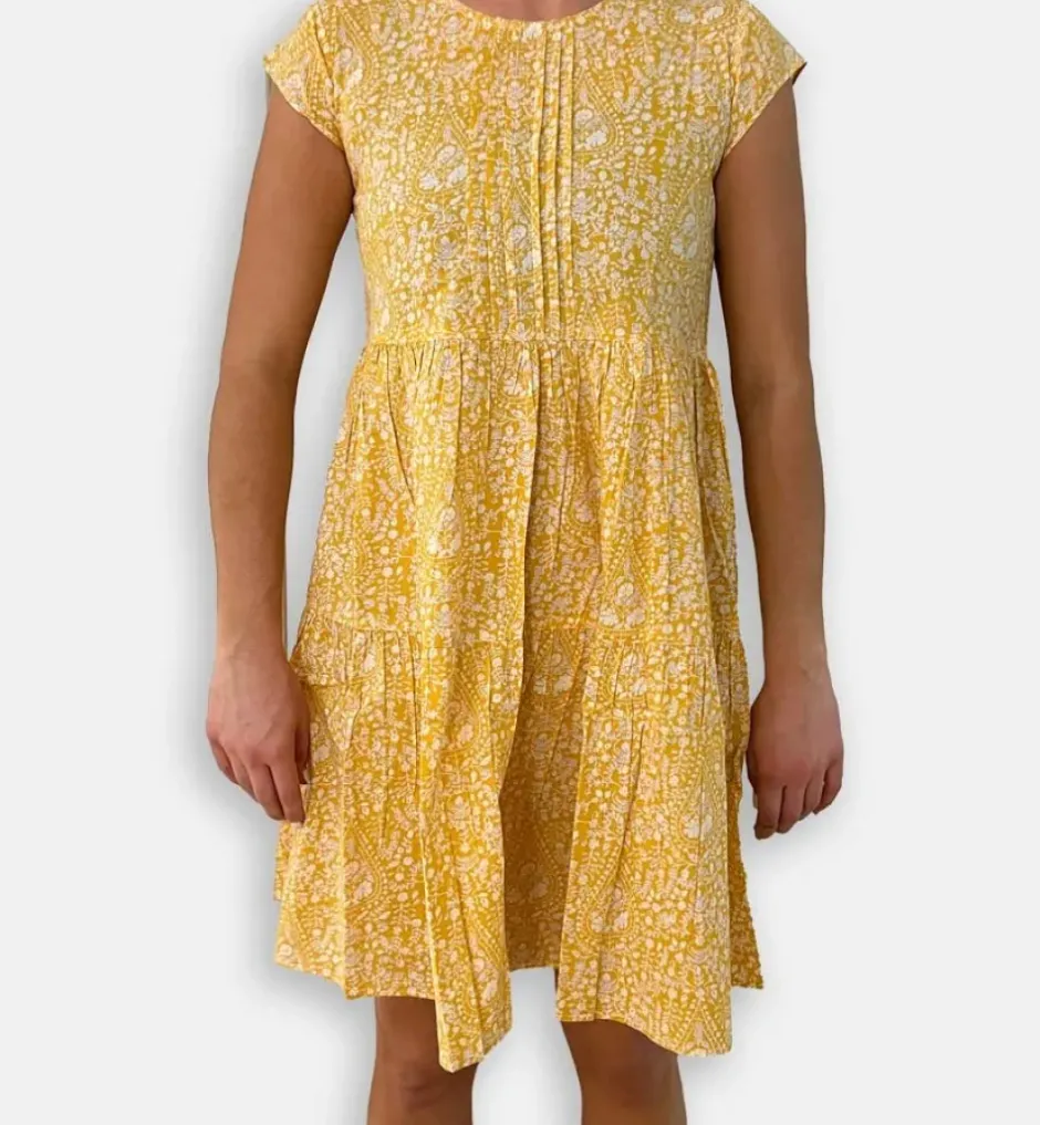 Pomegranate Inc Yellow Paisley Pintuck Cap Sleeve Dress^ Everyday Dresses