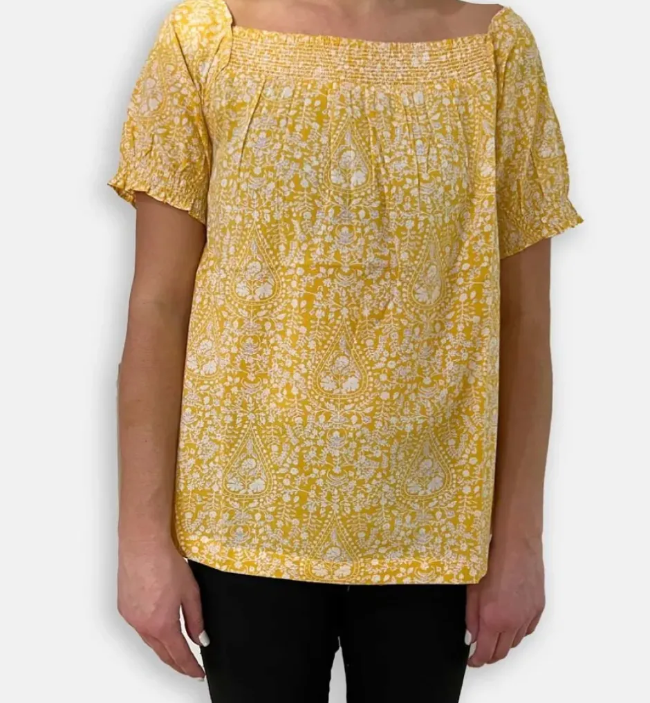 Pomegranate Inc Yellow Paisley Puff Short Sleeve Blouse^ Tops & Tunics